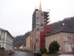 oprava věže - pohled zepředu zleva