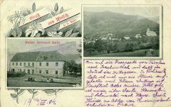 dobová pohlednice vsi s kostelem