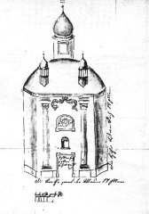 stavební plán - nárys přední stěny kaple