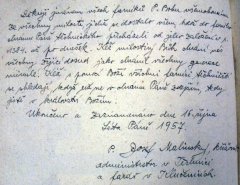 poslední zápis v Knize Památní Chrámu Páně sv. Štěpána a Lokalie Těchnické