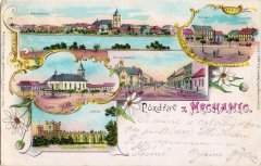 dobová pohlednice města s kostelem