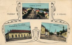 dobová pohlednice vsi s kostelem