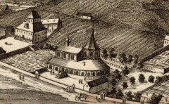 kaple na plánu Praga caput Regni Bohemiae od Folperta van Ouden Allen (s číslicí 3) - detail