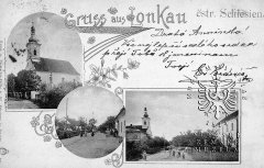 dobová pohlednice vsi s kostelem