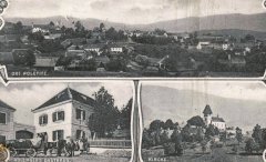 dobová pohlednice vsi s kostelem