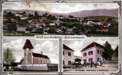 dobová pohlednice vsi s kostelem