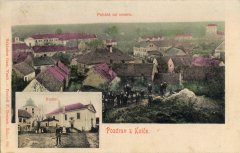 dobová pohlednice vsi se zvonicí