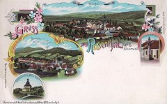 dobová pohlednice vsi s kostelem (dole)