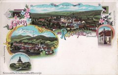 dobová pohlednice vsi s kostelem (dole)