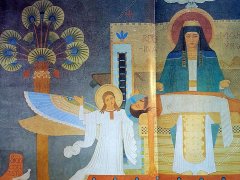 interiér kostela, ilustrace z knihy